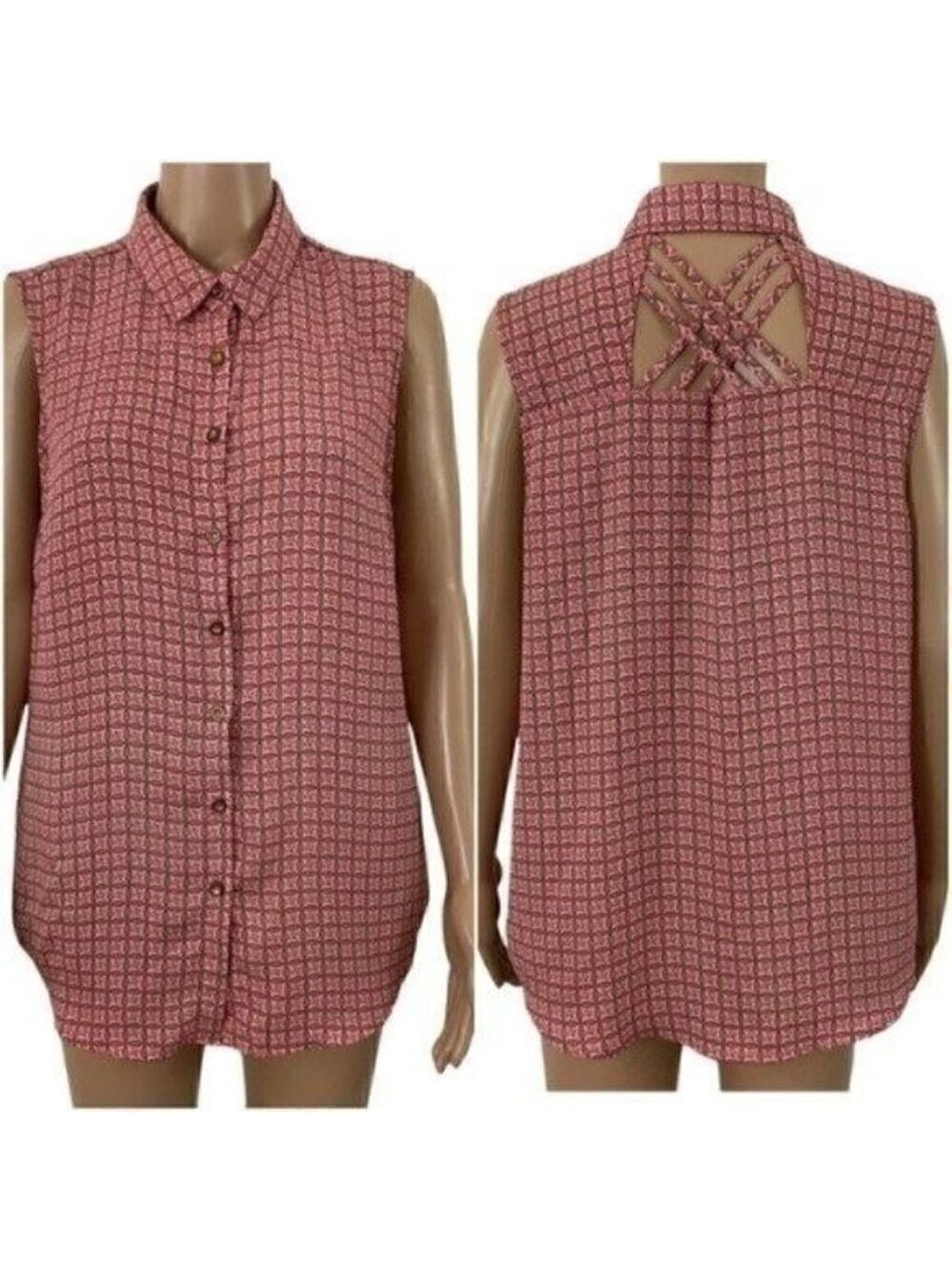 Zac & Rachel Sleeveless Button Down Tunic Blouse Top Size Large